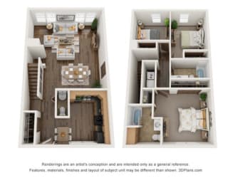 two views of a 2 bedroom floor plan of a 2100 sq ft house