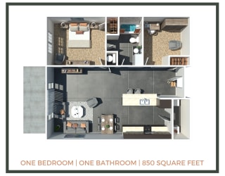 Floor Plan 1 Bed + 1 Bath | 850 Sq Ft