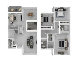 3 Bed - 2.5 Bath  Floorplan at Halsey Flats, Louisville, Kentucky