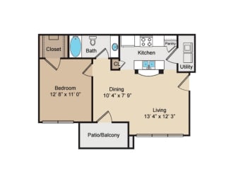 A1 Floor Plan at Seven Oaks Apts, Garland, TX