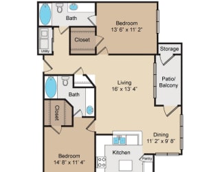 B2 Floor Plan at Seven Oaks Apts, Garland, TX, 75044