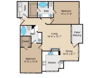 B3 Floor Plan at Seven Oaks Apts, Garland, TX