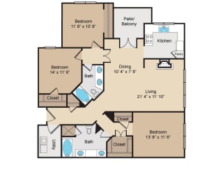C1 Floor Plan at Seven Oaks Apts, Garland, 75044