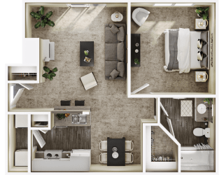 a 3d floor plan of a living room with a bedroom