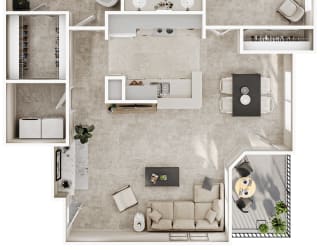 a floor plan of a studio apartment with a bedroom and a living room