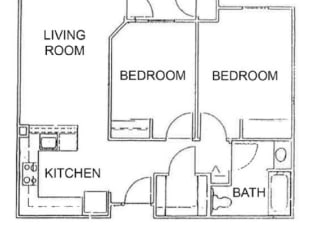 a floor plan of a house with two bedrooms and a bathroom