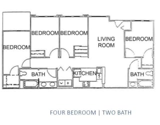 a floor plan of a house with four bedrooms and two bathrooms