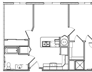 A black and white drawing of a house layout.
