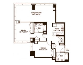 2 bed 2 bath A Trumbull Floor Plan at Hartford 21, Hartford, CT