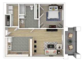a bedroom with a bed and a chair in a room at The Station at River Crossing, Macon