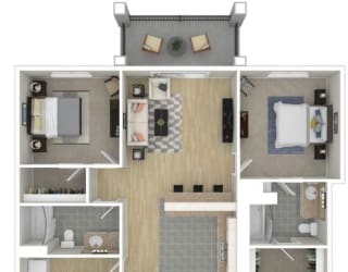 a furnished apartment with a bedroom and living room at The Station at River Crossing, Macon