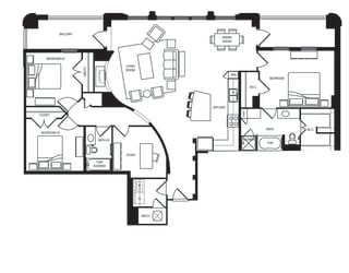 3 bed 2 bath Parisian Floor Plan at Paramount on Lake Eola, Orlando, Florida