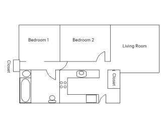 2 Bed 2 Bath 930 SF Floor Plan at Residences at Manchester Place, Manchester, NH 03101