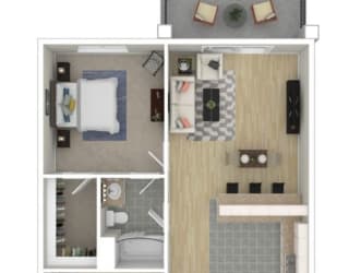 a bedroom with a bed a mirror and a sink at The Station at River Crossing, Macon, 31210
