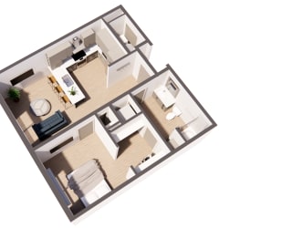 A1 Bed 1 floorplan at Paperbox Lofts, Salt Lake City, UT, 84101