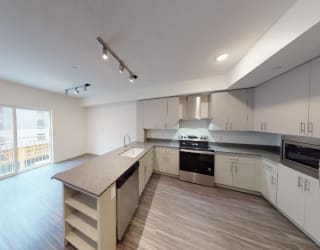 Monet Rouge Floor Plan Kitchen with Island at Paperbox Lofts, Utah