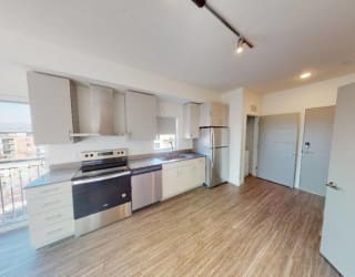 Picasso Bleu Living and Kitchen Overview at Paperbox Lofts, Salt Lake City, 84101