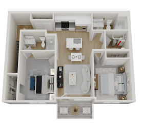 a 3d rendering of a bedroom floor plan of a house