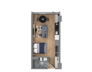 a floor plan of our modern apartment with wood paneling