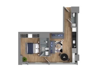 a floor plan of a house with a bedroom and a bathroom