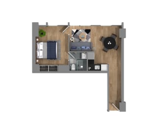 154  plan of the studio with bedroom and living room