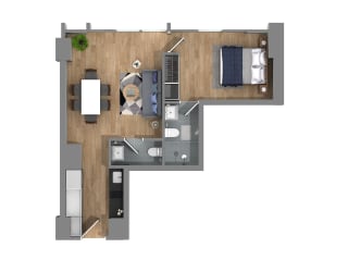 a floor plan of a house with a bedroom and a living room