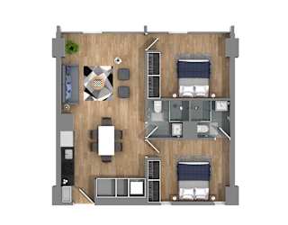 a floor plan of a house with a bedroom and a living room
