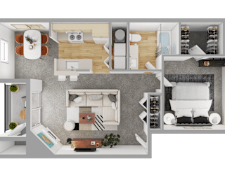 1 Bedroom 1 Bathroom Floor Plan at Sage Apartments, Everett, 98204