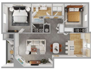 2 Bedroom 1 Bathroom Floor Plan at Sage Apartments, Everett, Washington
