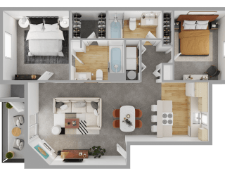 2 Bedroom 2 Bathroom Floor Plan at Sage Apartments, Everett, WA, 98204