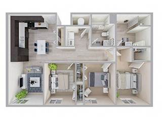 3 bed 2 bath Floor Plan at Union at 16th, Indiana, 46222