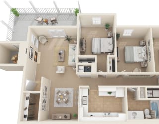this is a 3d floor plan of a 824 square foot 1 bedroom apartment at the