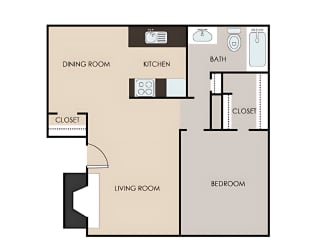 a floor plan of a studio apartment with a bedroom and a living room
