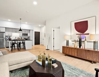 Living Room With Kitchen at The Hill Apartments, Saint Paul, MN, 55102