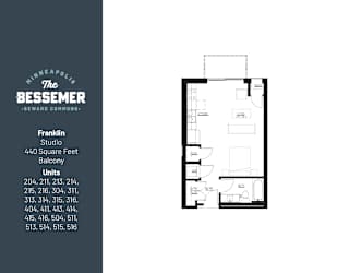 Studio 440 sq.ft. balcony at The Bessemer at Seward Commons Apartments, Minneapolis, MN,  55404