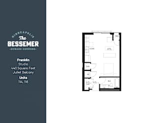 Studio 440 sq.ft. Juliet at The Bessemer at Seward Commons Apartments, Minneapolis, 55404