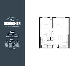 Cedar 1Bed 1Bath at The Bessemer at Seward Commons Apartments, MN, 55404