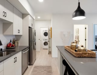 Large Kitchen Space With Modern Details and Efficient Appliances at The Hill Apartments, Saint Paul, MN