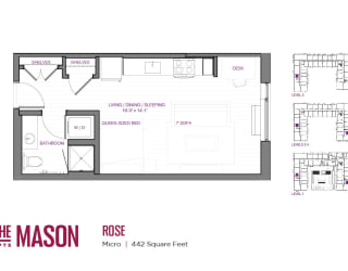 Rose 442 Sq.ft Floor Plan at The Mason, St. Paul, MN