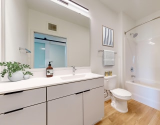 a bathroom with a sink and a toilet and a shower
