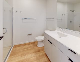 Renovated Bathrooms With Quartz Counters at The Mason, St. Paul, MN, 55114