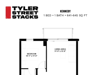 Kennedy one bed, one bath, 641-645 square foot apartment floor plan at Tyler Street Stacks in Minneapolis, MN