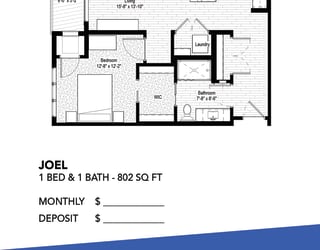1 bedroom floor plan drawing, joel at Urban Park I and II Apartments, St Louis Park, Minnesota