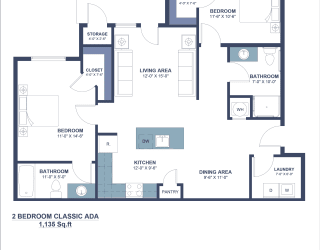 a floor plan of a 2 bedroom apartment with a large open area and a balcony