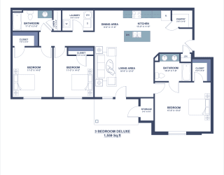 a floor plan of a bedroom floor plan with an open concept living room and kitchen