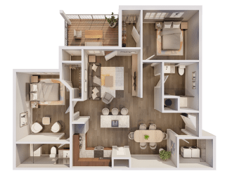 a 3d floor plan of a home with a bedroom and living room