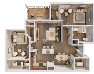 a 3d floor plan of a home with a bedroom and living room