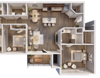 a 3d floor plan of a house with a bedroom and a living room