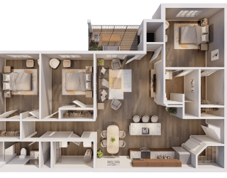 a rendering of a 3d floor plan of a house