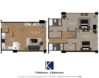 the floor plan of 2 bedroom 2 baths